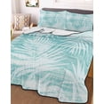 thumbnail image 3 of Quilts Twin Size Bedding Set, Teal Palm Leaves Lightweight Quilted Comforter, Summer Tropical Botanical Coastal Soft Reversible Bedspread Coverlet with Pillow Covers for All Season, 68" x 86", 3 of 7