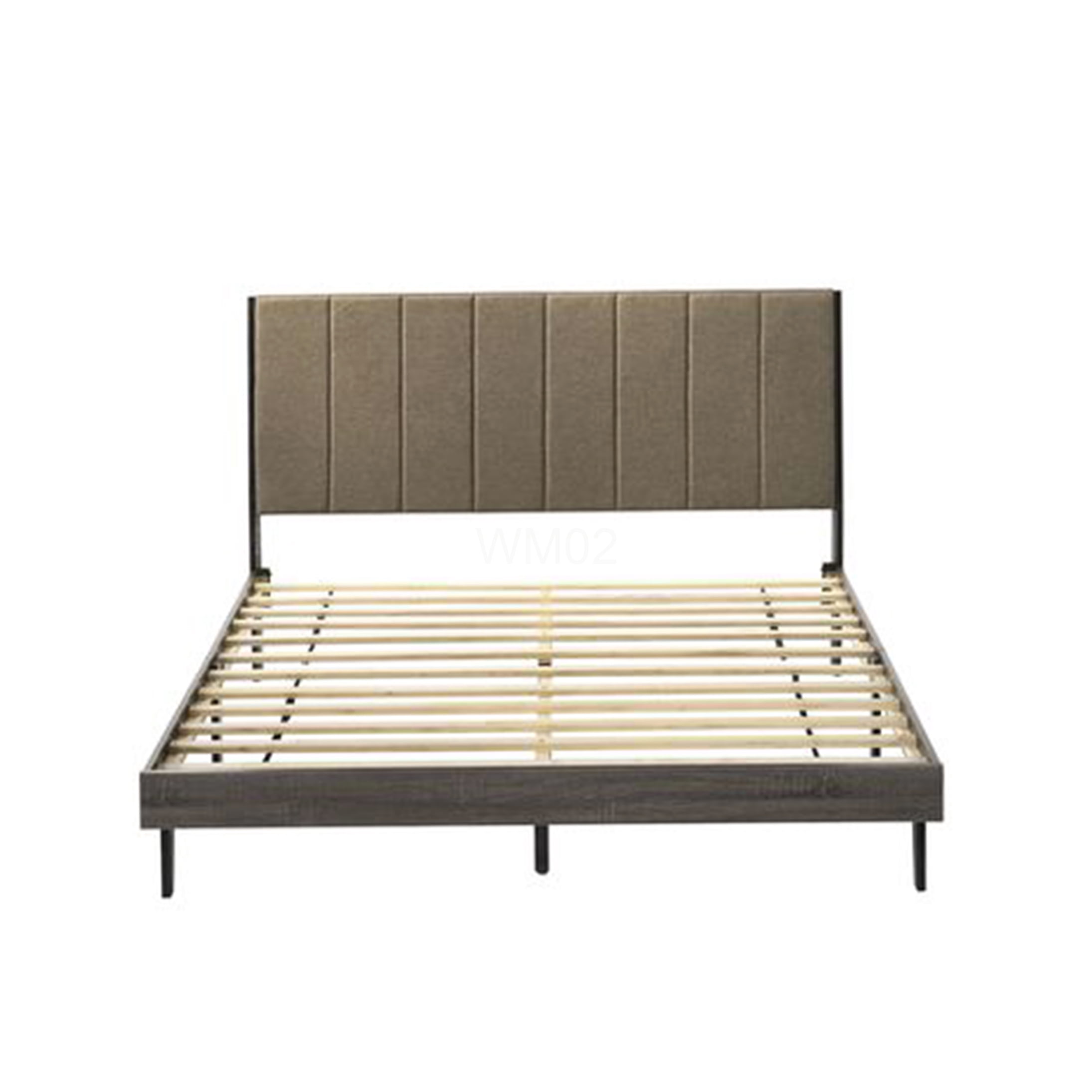 Queen Size Upholstered Platform Bed Frame with Headboard, Brown Fabric Low Profile Design, No Box Spring Needed, Sturdy Wood Slat Support, Easy Assembly