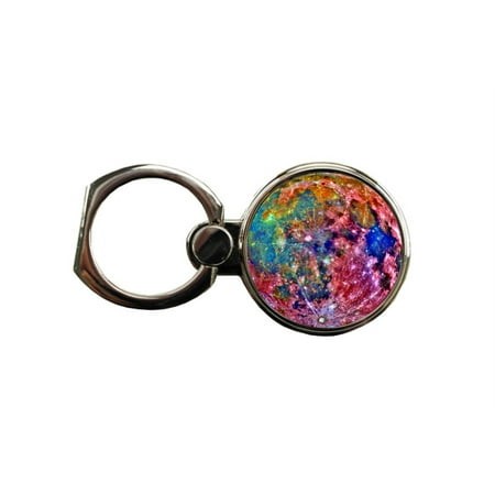 Colorful Moon Round Ring - Phone Holder Stand in Silver