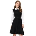 thumbnail image 1 of Disfraz de Halloween Vestido Camisero de Manga Larga con Cinturón y Cuello Vuelto en Contraste Vintage para Mujer Negro M Allegra K, 1 of 5