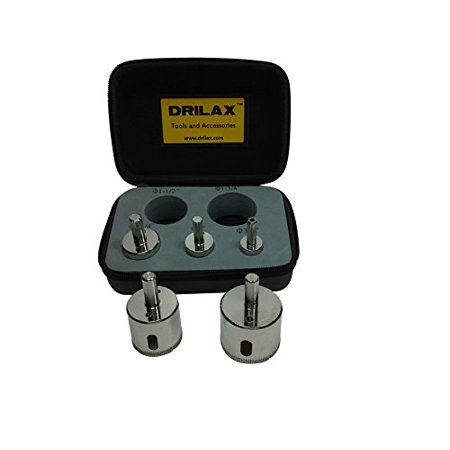 Drilax Diamond Tipped Drill Bit Hole Saw Set of 5 Sizes : 3/4 inch , 1 inch , 1-1/4 inch , 1-1/2 inch , 1-3/4 inch  - Longer Drill Body for Deeper Cuts in PU Storage Case Wet Use for