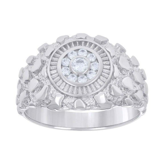 925 Sterling Silver Mens Cubic-Zirconia Nugget Fashion Ring Size 10