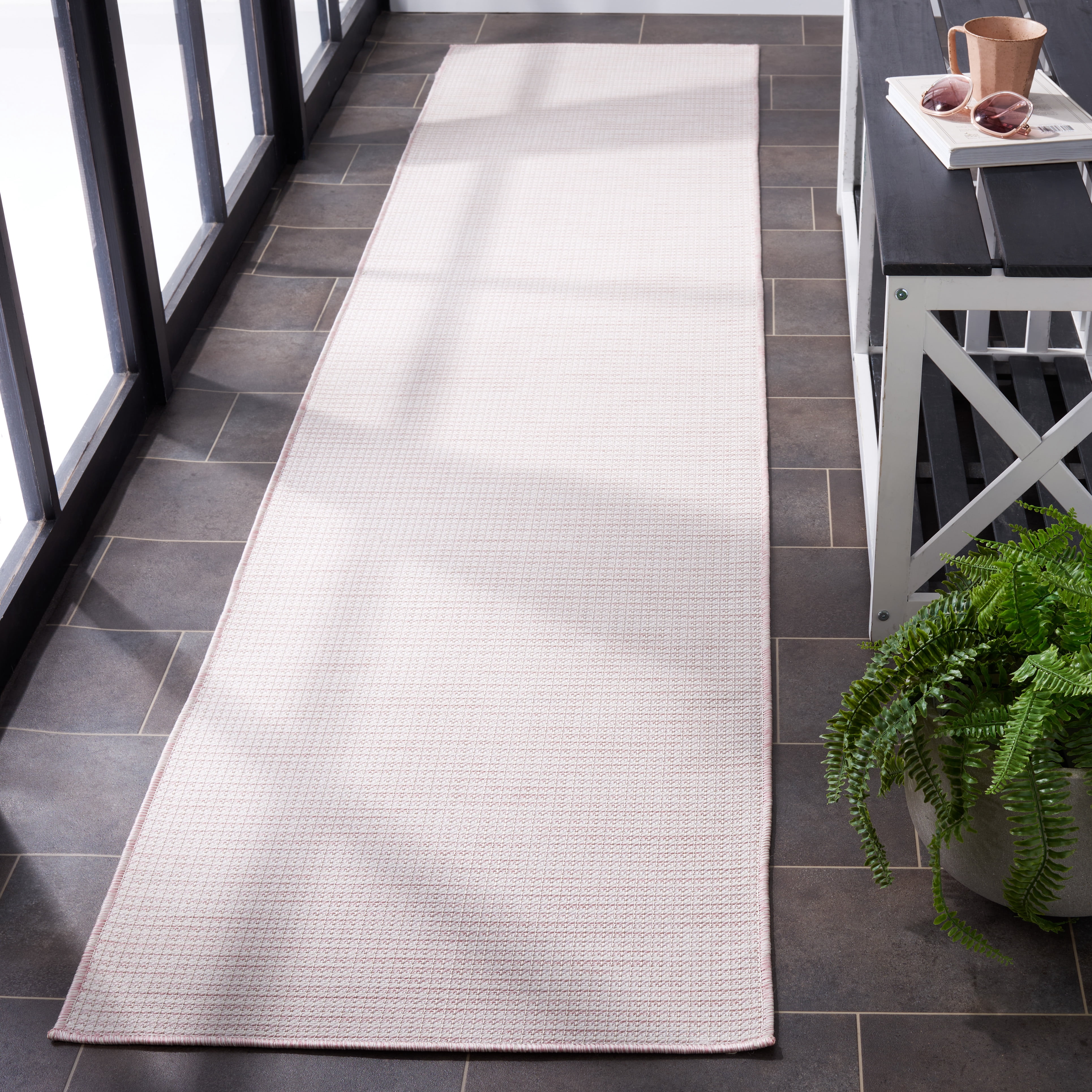 SAFAVIEH Martha Stewart Hampton Solid Indoor/Outdoor Runner Rug, Beige/Pink, 2' x 9'