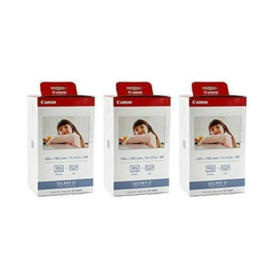 Canon KP-108IN Color ahPJNL Ink and 4 x 6 Paper Set, 108 Count (Pack of 3)(International Model)
