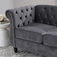 thumbnail image 6 of Royard Oaktree Velvet Chesterfield Sofa Loveseat Couch Chair with Rolled Arms, 2 Seater Classic Button Tufted Couch with Nailhead Trim, Solid Wood Legs & 2 Pillows for Living Room Office, Grey, 6 of 8