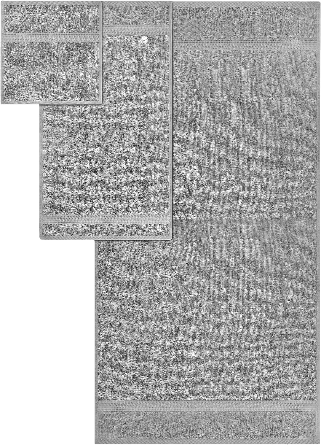 8-Piece Premium Towel Set, 2 Bath Towels, 2 Hand Towels, and 4 Wash Cloths, 600 GSM 100% Ring Spun Cotton Highly Absorbent Towels for Bathroom, Gym, Hotel, and Spa (Cool Grey)