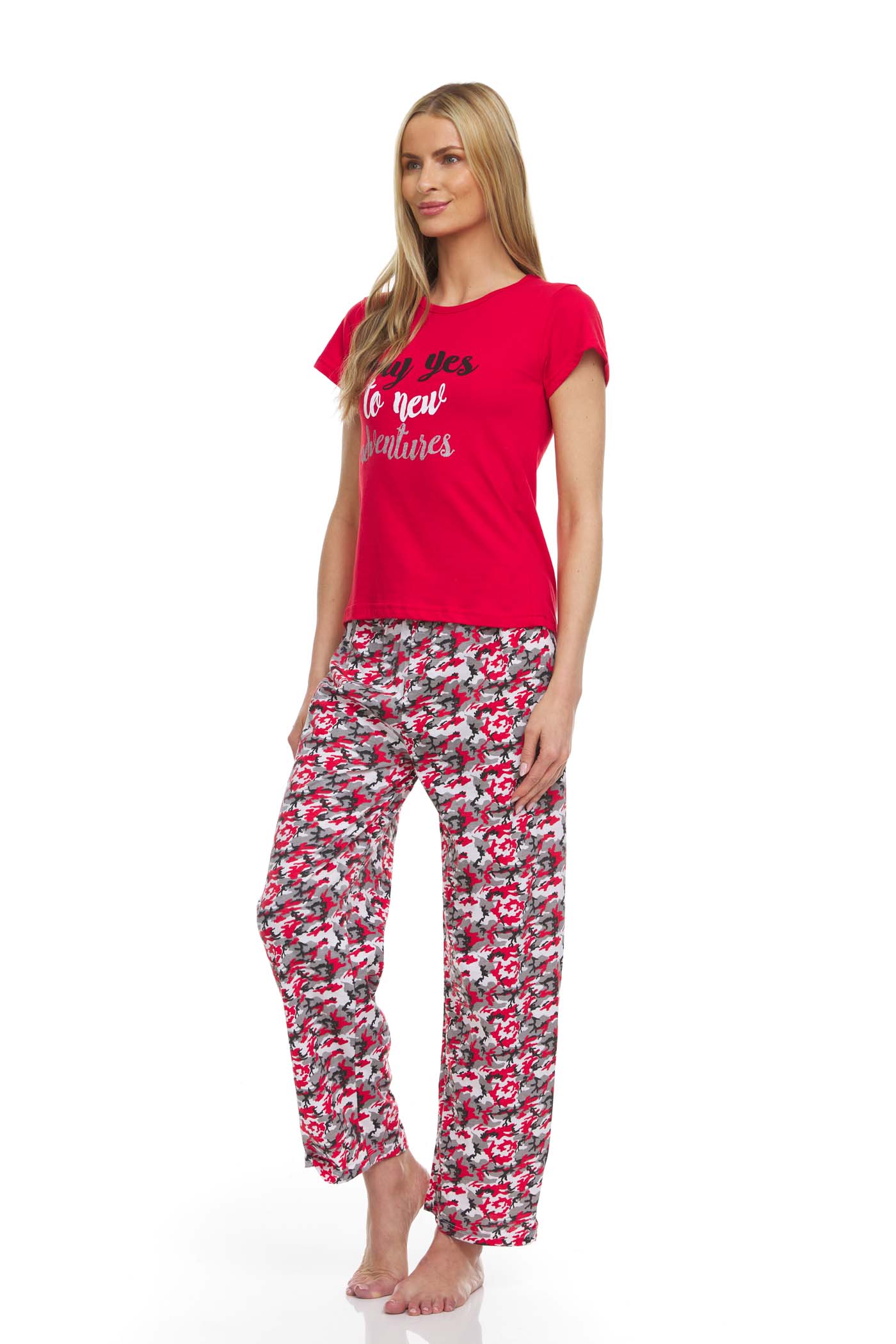 Lati Fashion Women Pants Pajamas set 100 Cotton Short Sleeve Female