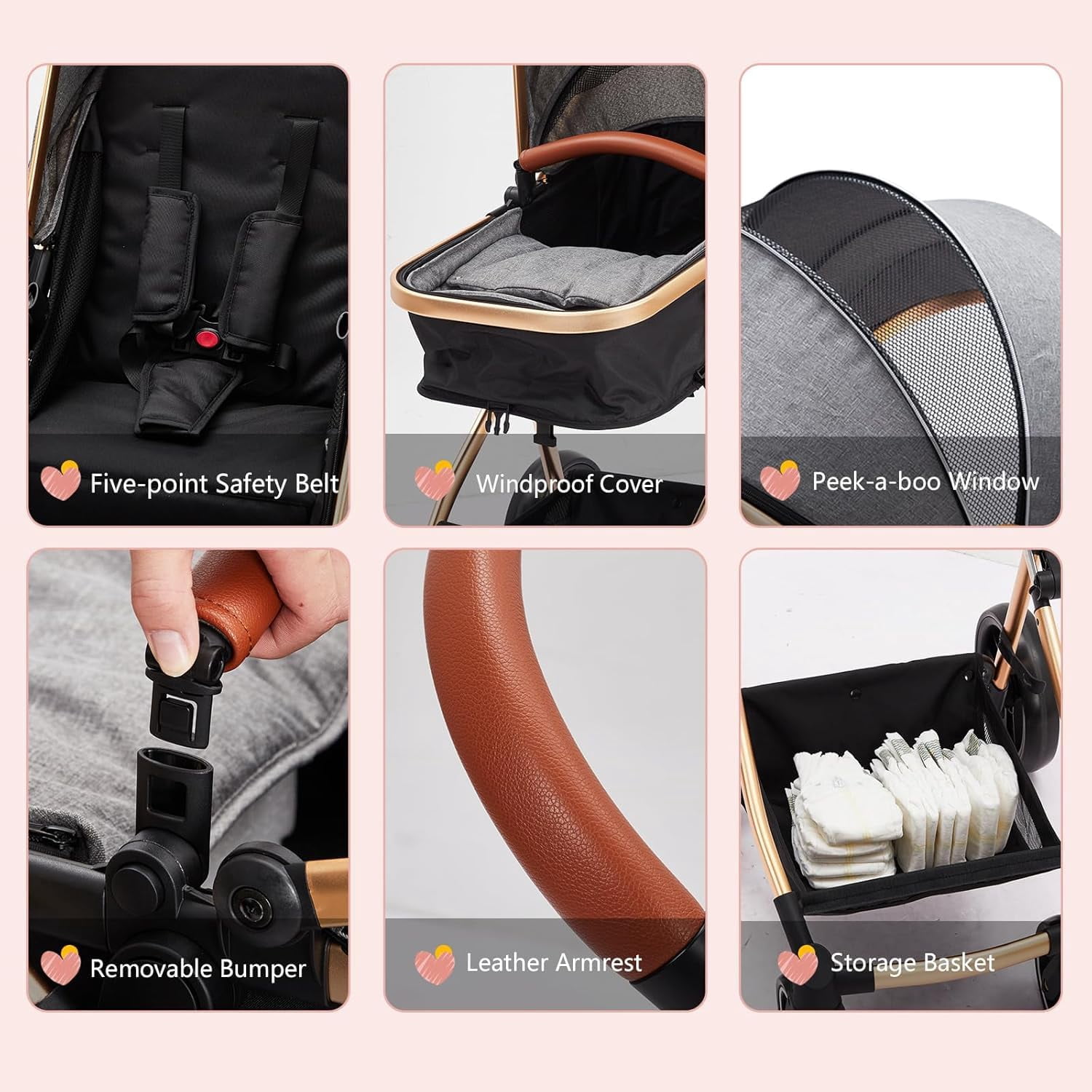 TROPOW Stroller for Newborn, Convertible Baby Pram with Reversible Seat and One-Hand Fold, High Landscape Toddler Infant Pushchair with Storage Basket, Adjustable Footrest & Canopy,Gray