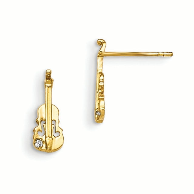14K Yellow Gold Madi K CZ Children's Violin Post Earrings