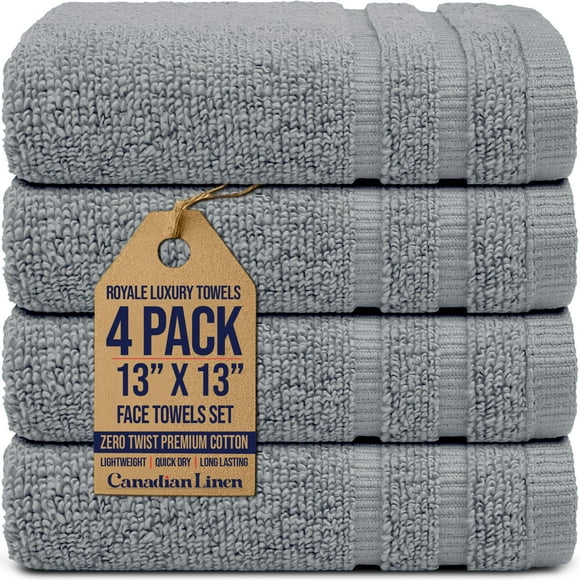 Canadian Linen Royale Ensemble de Débarbouillettes, 13"x13 Pouces, Lot de 4, Débarbouillettes en Coton Doux et Absorbant, Légères et à Séchage Rapide pour Hôtels Motels Spa Salon, Gris Pâle