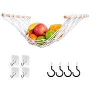 BOLLSLEY Hanging Fruit Hammock - Macrame Fruit Hammock with Wood Rod and Hooks - Macrame Fruit Basket for Banana and Vegetable,White