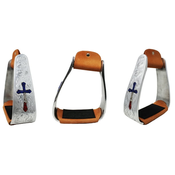 Horse Saddle Stirrups Western Aluminium Cross Engraved Saddle