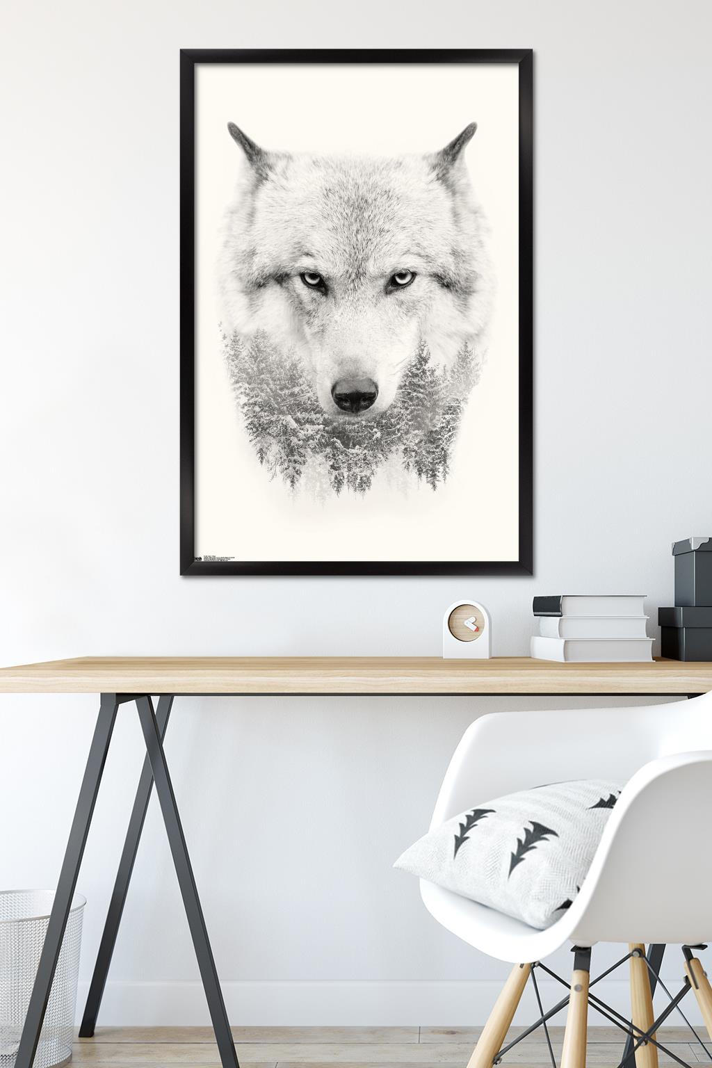 Wolf - Trees Wall Poster, 22.375" x 34", Framed