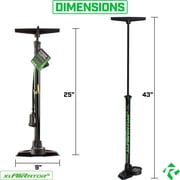 REVERE xlAIRator5 Bike Floor Pump with Pressure Gauge, Bicycle Pump with Univalve for both Presta and Schrader, High Pressure 160psi Multi-Purpose Portable Air Pump for Road Bike MTB and Sports Balls.