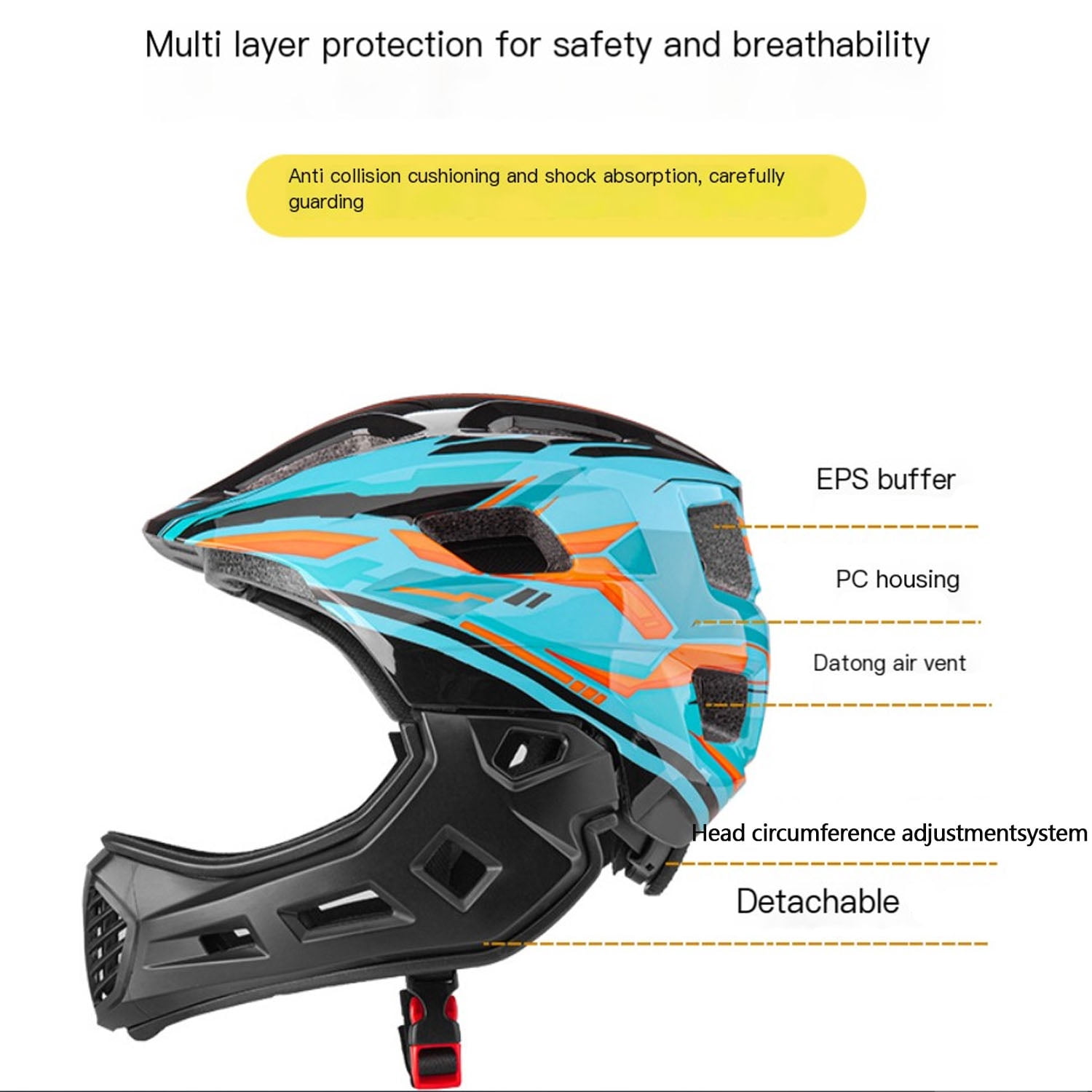 Mirov Removable full-face helmet, bicycle helmet, unisex for teens, suitable for multiple sports (Size S)