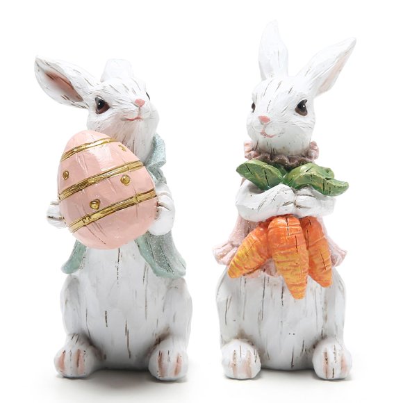 Figuras de conejo Hodao, conejo blanco de Pascua, 2 unidades, resina, 13 cm
