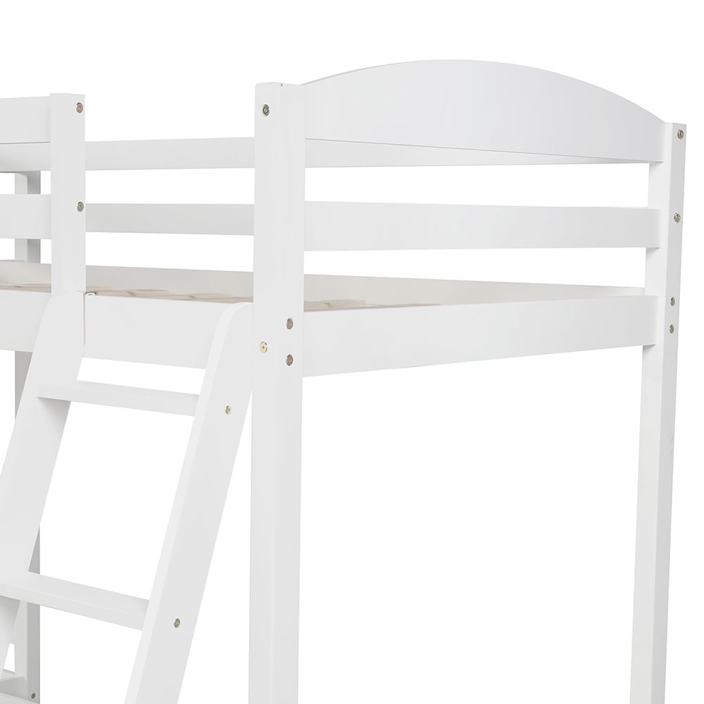 Kepooman Twin Size Solid Wood L-Shaped Bunk Bed & Loft Bed for Bedroom Dorm, White Kepooman Twin Size Solid Wood L-Shaped Bunk Bed & Loft Bed for Bedroom Dorm, White