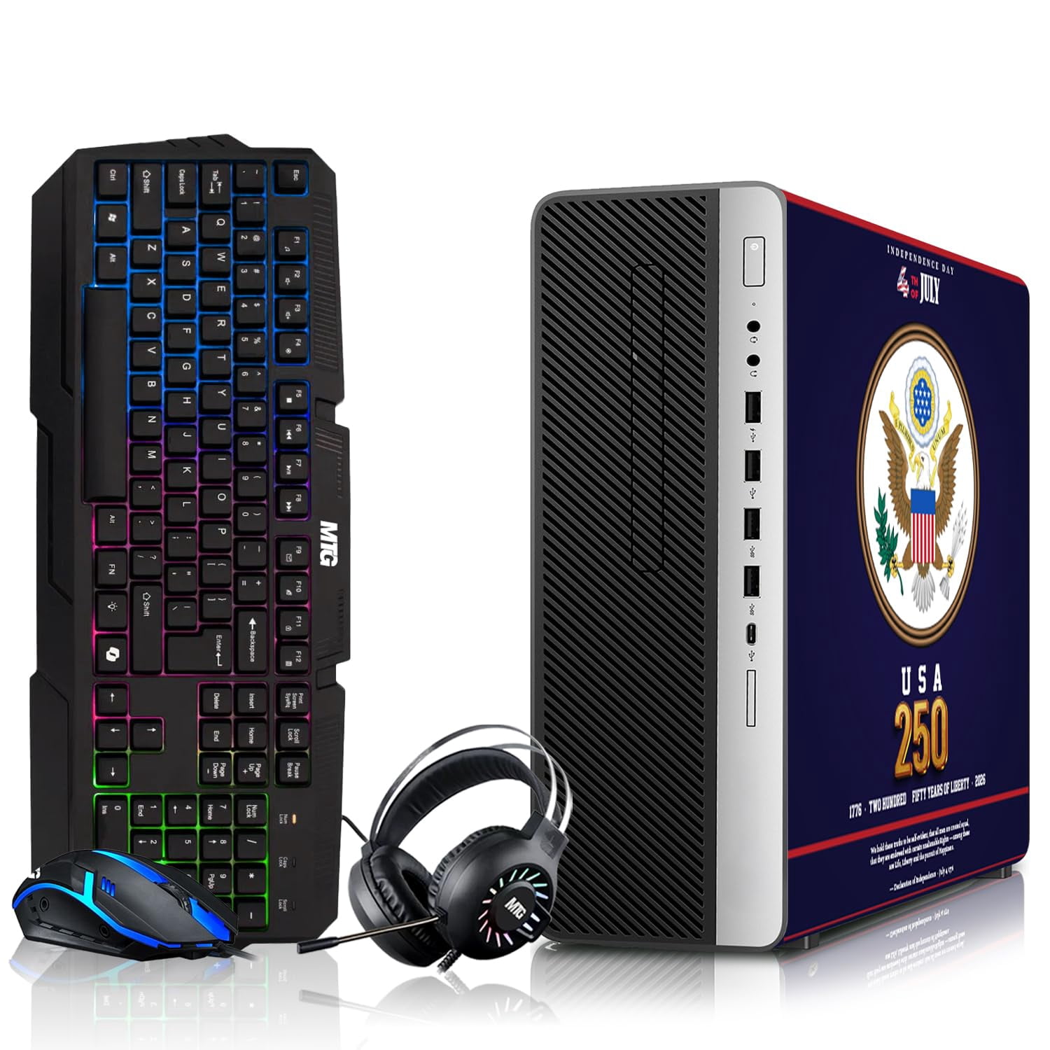 Restored HP EliteDesk Liberty 250 Edition Gaming Desktop Computer PC, AMD, 16GB RAM, 256GB SSD OS+2x500GB HDD, GT 1030 Graphics, RGB Keyboard/Mouse/Headphones, Win 11 Pro