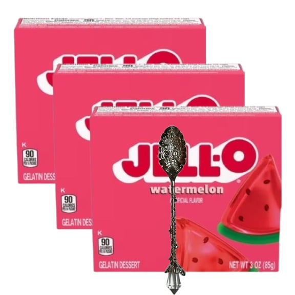 Jεll-0 Gelatin Dessert Mix, 3 oz Box (Pack of 3) with Candy Freezer Gem Spoon (Watermelon Flavor) - Gem Spoon