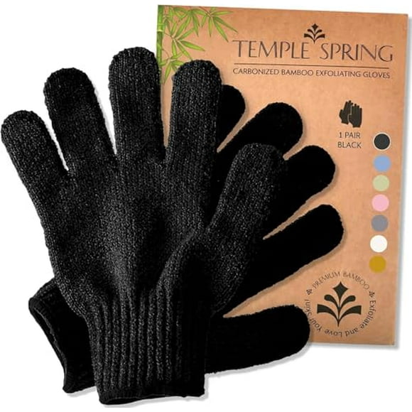 Guante exfoliante Temple Spring, exfoliante corporal de bambú de rayón, toallita de lufa, exfoliante, exfoliante de ducha, exfoliante corporal, exfoliante, esponja de baño de lufa, color negro