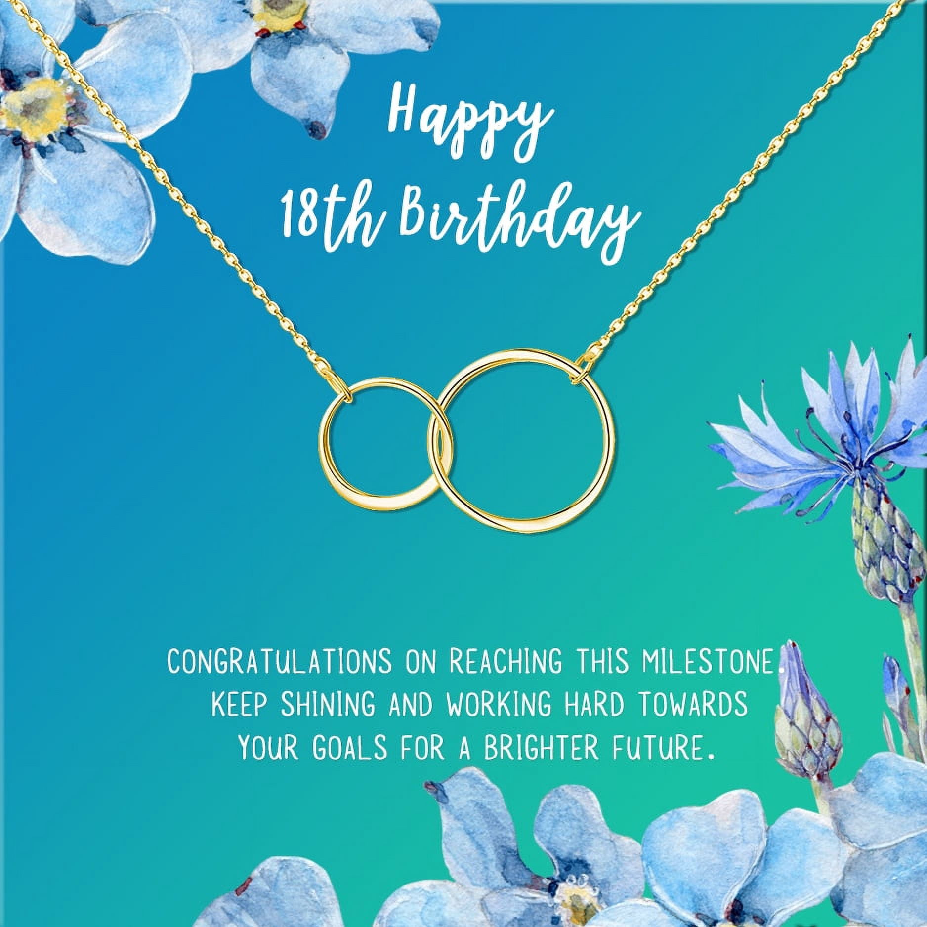 Anavia Happy 18th Birthday Gifts Stainless Steel Fashion Necklace Birthday Card Jewelry Gift for Girl, Birthday Gift for Daughter-[Gold Infinity Double Ring, Bright Blue Gift Card]