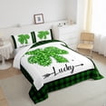 thumbnail image 5 of jejeloiu Four Leaf Clover Full Size Comforter Sets,Lucky St.Patrick'S Day Bedding Comforter Set,Green Black Check Bedding Sets For Kids,Ultra Soft Home Decor,3-Piece, 5 of 8