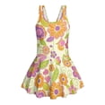 thumbnail image 4 of Xixirimido Colorful Boho Floral Print Girls One-piece Swimsuits Sleeveless Swimwear with Skirt & Built-in Shorts Hawaiian Beach Vacation Modest Bathing Suit, 3-4 Years, 4 of 7