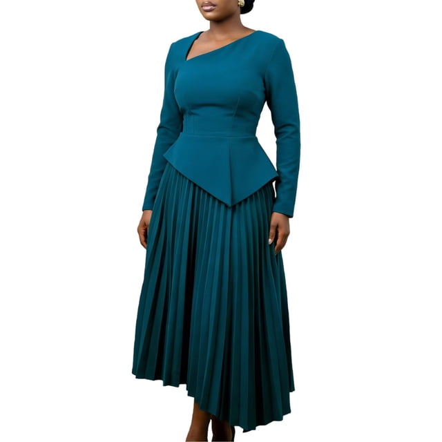 Women's Fall Wrap Maxi Dress High Waist Pleated Party Cocktail Ruffle Long Dress