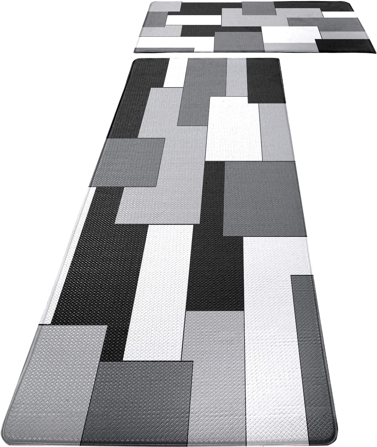 White Grey Black Kitchen Rugs and Mats Set of 2 Modern Abstract Art
