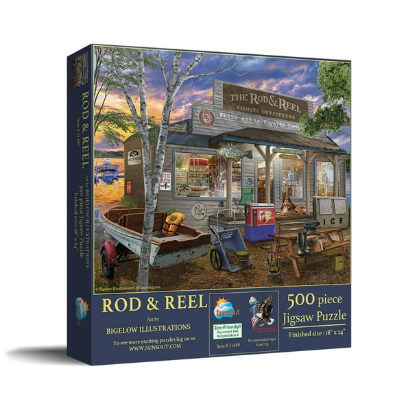 SUNSOUT INC - Rod and Reel - 500 pc Jigsaw Puzzle by Artist: Bigelow Illustrations - Finished Size 18" x 24" - MPN# 31489