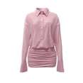thumbnail image 3 of Pounoo Women's Mini Dresses Long Sleeve V Neck Chiffon Button Front Dresses Daily Errands Soft Lightweight Stylish Bodycon Dresses Gift, 3 of 6