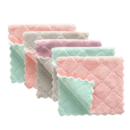 

5pcs Thick Double Layer Microfiber Dishcloth Multipurpose Cleaning Towels Assorted Color Handy Cleaning Cloth(Random Color)