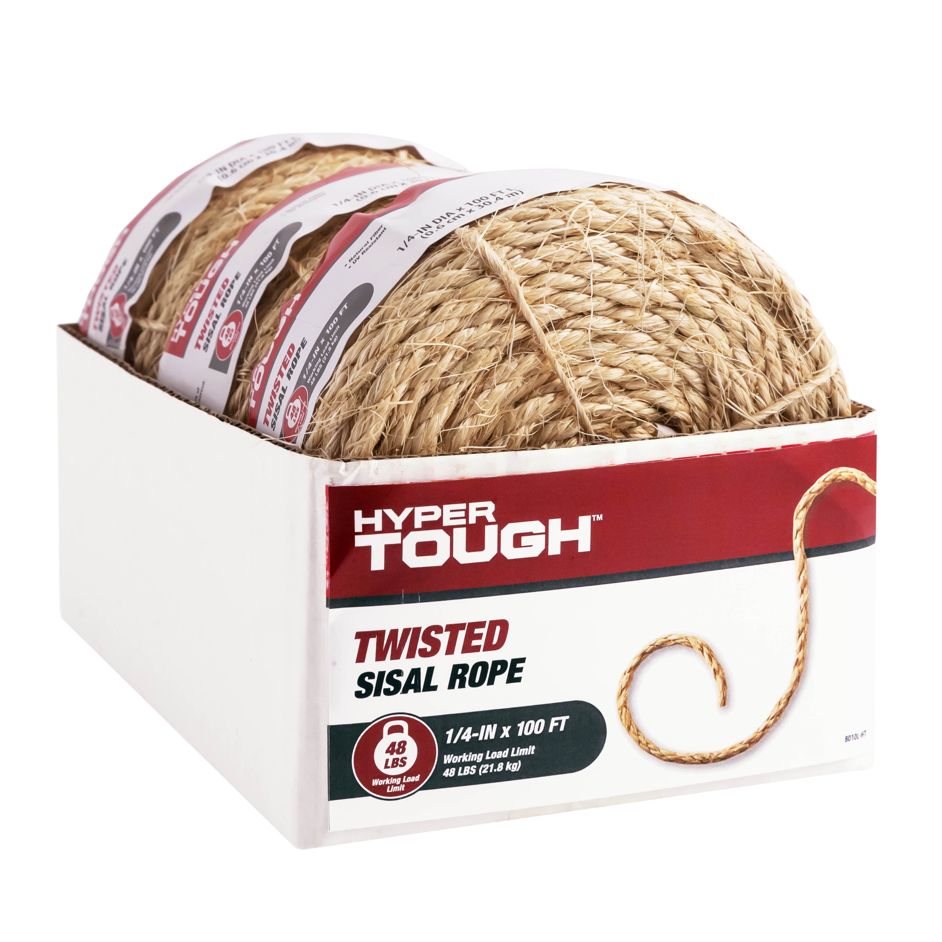 Hyper Tough Item# 8010L-HT, Sisal Twisted Rope, Natural Color, 1/4 x 100',  1 Each 