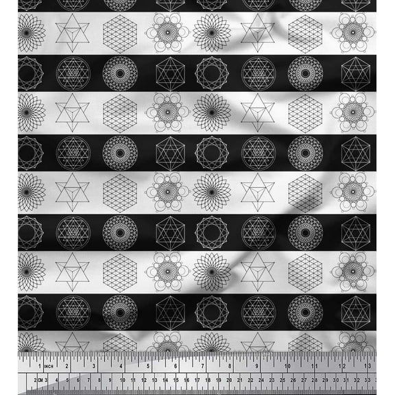 Soimoi Black Silk Fabric Sacred Geometric Fabric Prints By Yard 42 Inch Wide