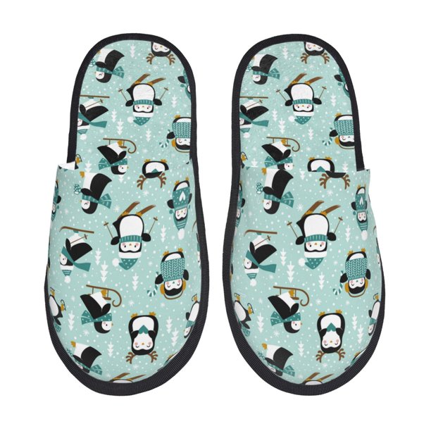 Fotbe Winter Skiing Penguin Pantuflas Peludas para Mujer con Estampado, Zapatillas de Peluche, Zapatos de Invierno para Casa, Uso Interior y Exterior-Medium