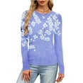thumbnail image 6 of FRSASU Womens Long Sleeve Stretch Crewneck Ribbed T-Shirt Fashion Printed Slim Fit Casual Basic Tops Purple, 6 of 6