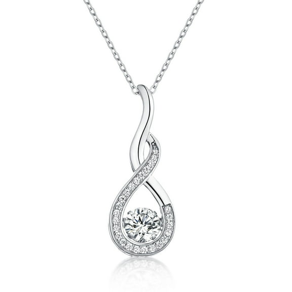 JO WISDOM Infinity Necklaces,925 Sterling Silver Cubic Zirconia Infinity Knot with Dancing Diamond Pendant Necklace,Birthstone Jewelry for Women