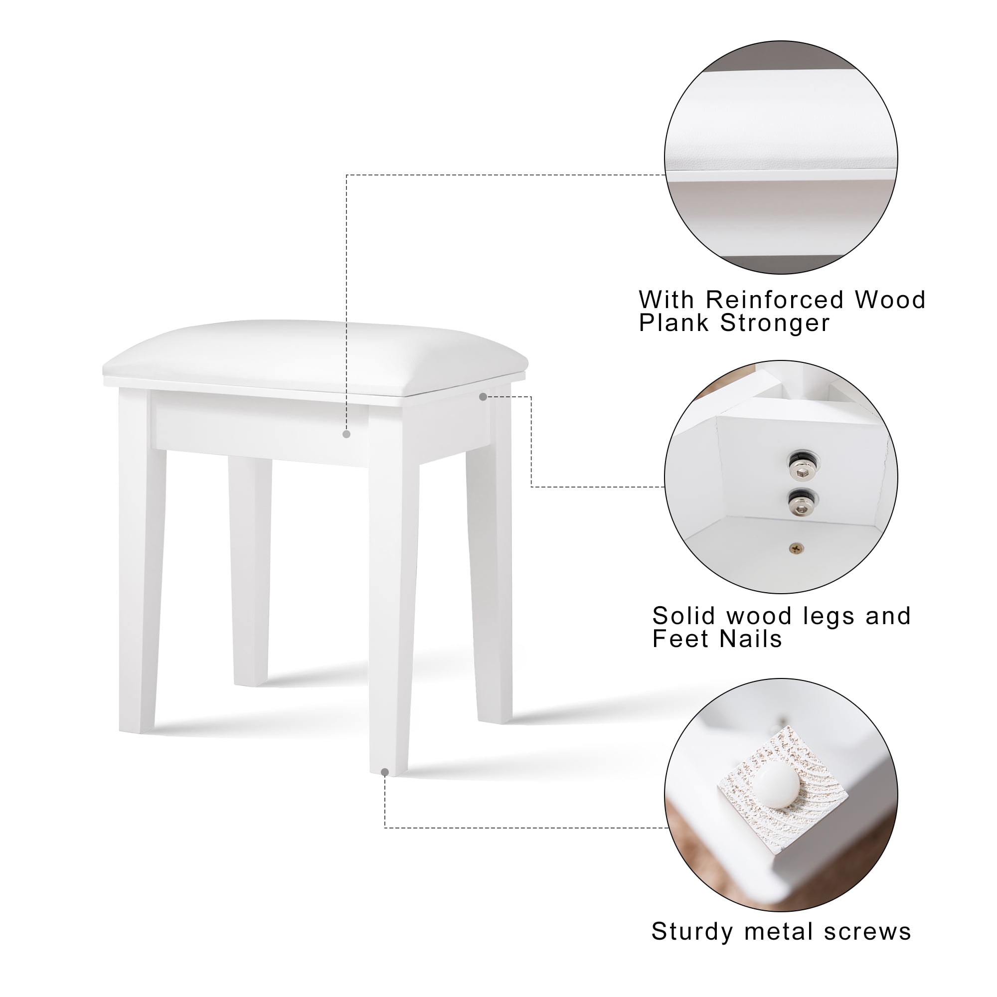 Resenkos Makeup Vanity with Upholstered Stool and Flip-Top Mirror and 2 Drawers, Small Computer Desk Home Office Desk for Writing Study Bedroom, White Resenkos Makeup Vanity with Upholstered Stool and Flip-Top Mirror and 2 Drawers, Small Computer Desk Home Office Desk for Writing Study Bedroom, White