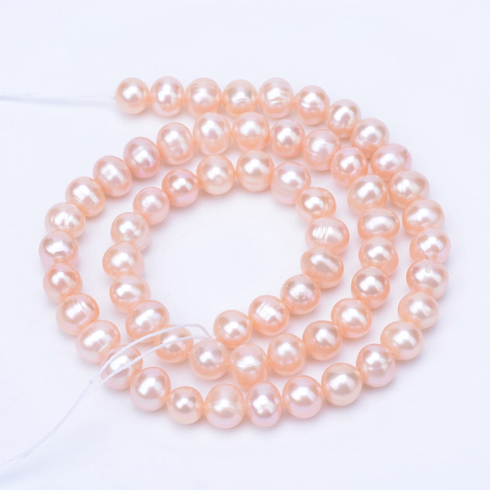 Natural Cultured Freshwater Pearl Beads Strands Round Light Coral 6~7mm Hole: 0.8mm about 56pcs/strand 13.78 inch(35cm)
