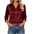 thumbnail image 3 of Shirts for Women Zaewscy Women's Satin Button Down Shirt Point Collar 3/4 Sleeve Elegant Casual Blouse Wine XL, 3 of 8