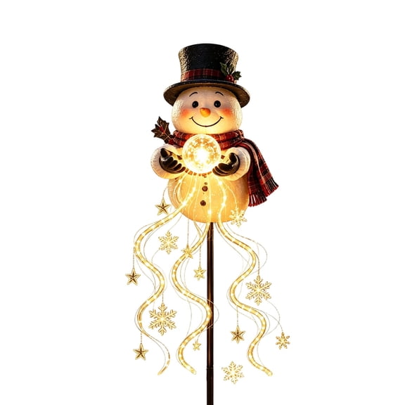 Liaiai Magic Fountain - Flowing Snowflake LED Christmas Garden Light, Solar Powered Outdoor Yard Decor with Stars Warm Glow Garden Stake for Christmas Holiday Decoration,Snowman