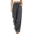 thumbnail image 2 of Horkkom Drawstring Pants Women Cotton Elastic Waist Pants Casual Loose Pleated Pants with Pockets S, 2 of 7
