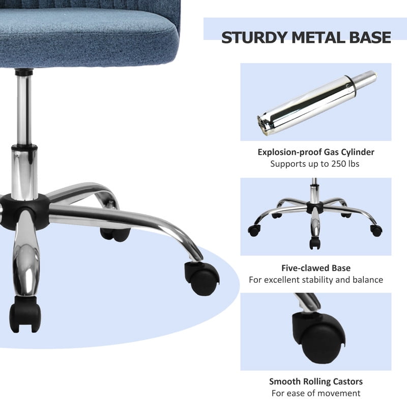 TINKLE WELL Modern Office Desk Chair, Rolling Vanity Swivel Task Chair with Wheels, Stylish Comfortable Armless Backrest for Home, Bedroom, Office, Study, Blue