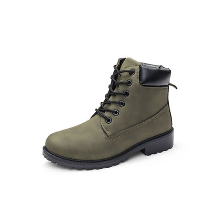 

SIMANLAN Women Classic Biker Ankle Booties Leather Lace Up Vintage Chunky Heel Shoes