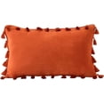 thumbnail image 2 of Nvzi -b Velvet Soft Solid Decorative Throw Pillow Cover with Tassels Boho Accent Cushion Case for Couch Bedroom Car Orange 12''x20'', 2 of 3