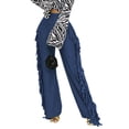 thumbnail image 3 of Pantalones de mujer de cintura alta, pantalones de color puro, pierna ancha con flecos laterales para oficina en casa, azul M, 3 of 5