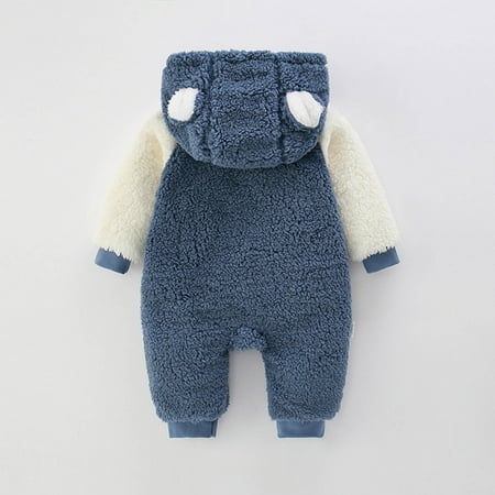 

Cathalem Baby Shirts 6-9 Months Infant Boys Girls Long Sleeve Winter Fleece Bear Hooded Newborn Jumpsuit Zipper Romper Boys Childrenscostume Dark Blue 6-9 Months