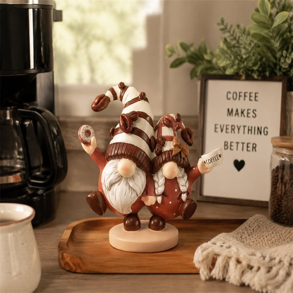 Coffee Gnome Christmas Decor, Holiday Coffee Bar Figurine, Cute Christmas Gnomes Shelf Decor, Farmhouse Kitchen Countertop Decor, Coffee Lover Gift, Winter Home Accent Ornament