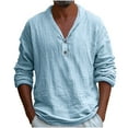 thumbnail image 4 of Miluxas Mens Linen Henley Shirts Long Sleeve Hippie Yoga Summer Beach Casual Henleys T-Shirt Black,Sky Blue,Beige, 4 of 9