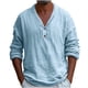 thumbnail image 2 of pstuiky camisetas de manga larga para hombre, Camisa/top de manga larga con solapa de lino y color liso para hombre camisetas de hombre l, 2 of 6